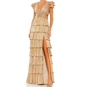 Mac Duggal Cutout Ruffle Tiered Gown Gold